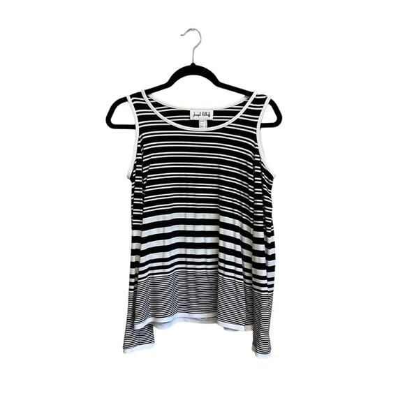 Joseph Ribkoff 8 long sleeve cold shoulder blouse stripes business casual - Picture 1 of 7